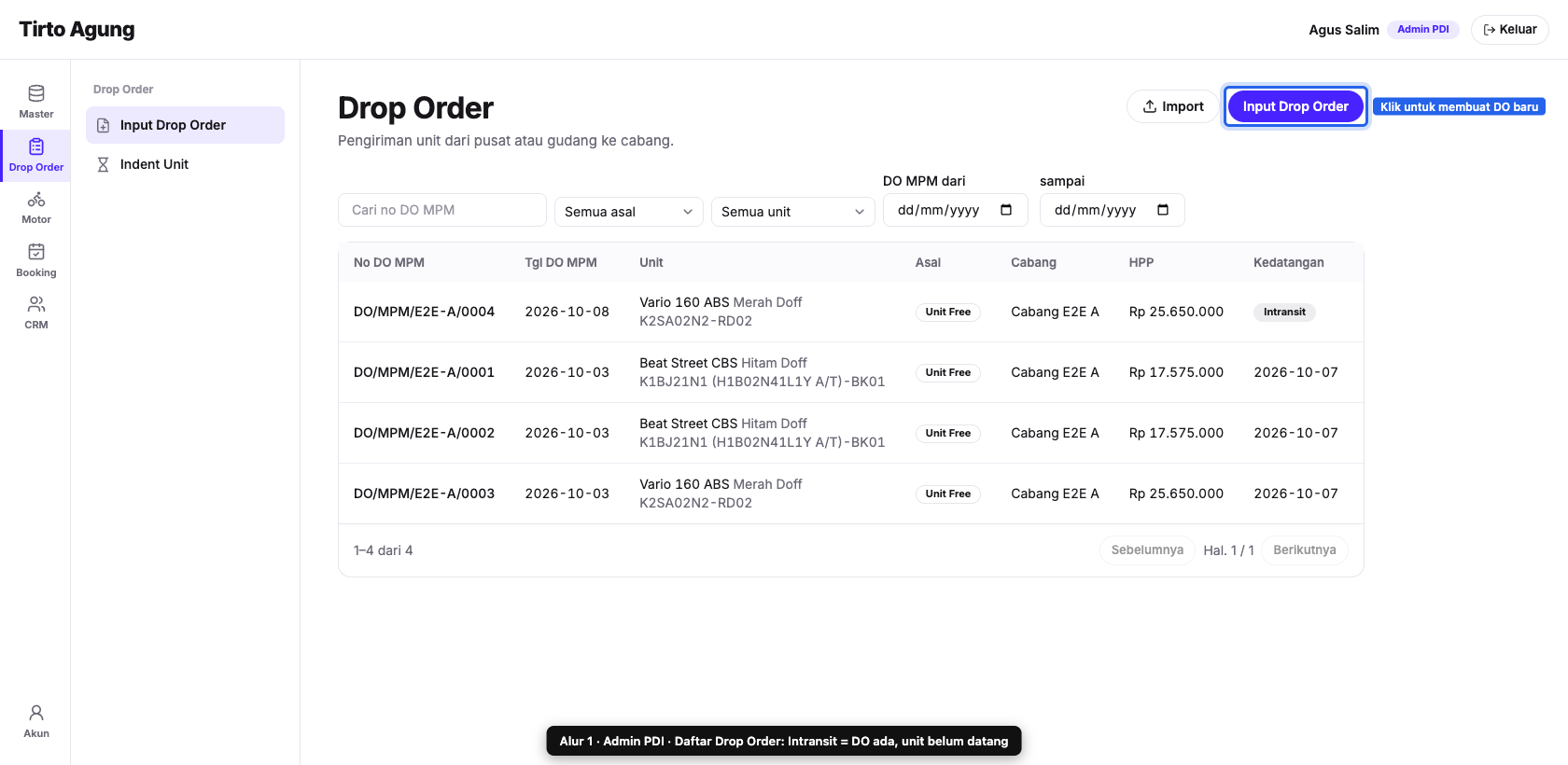 Daftar drop order