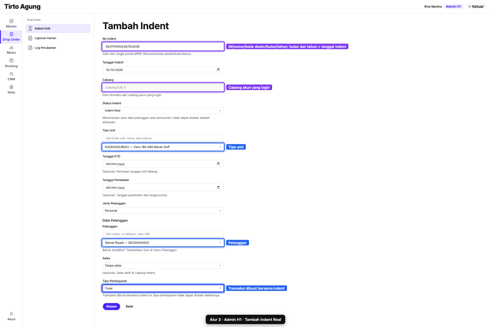 Form indent real terisi