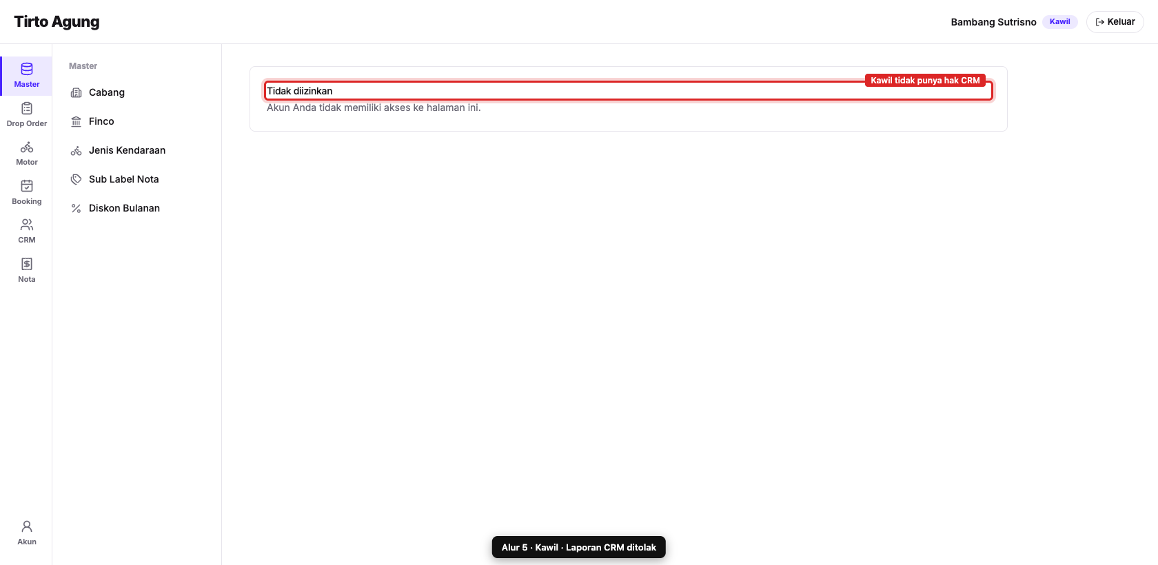 Kawil: Laporan CRM ditolak
