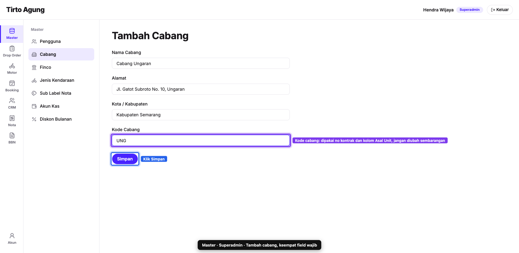 Form cabang