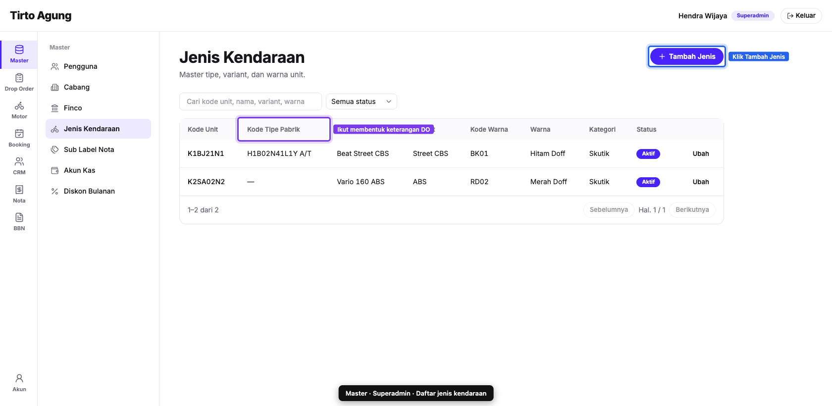Daftar jenis kendaraan