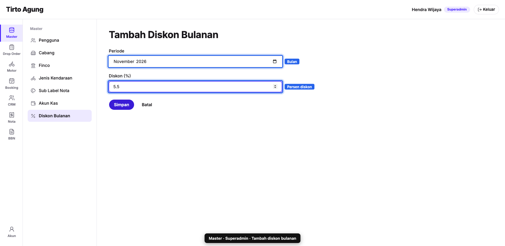 Form diskon bulanan