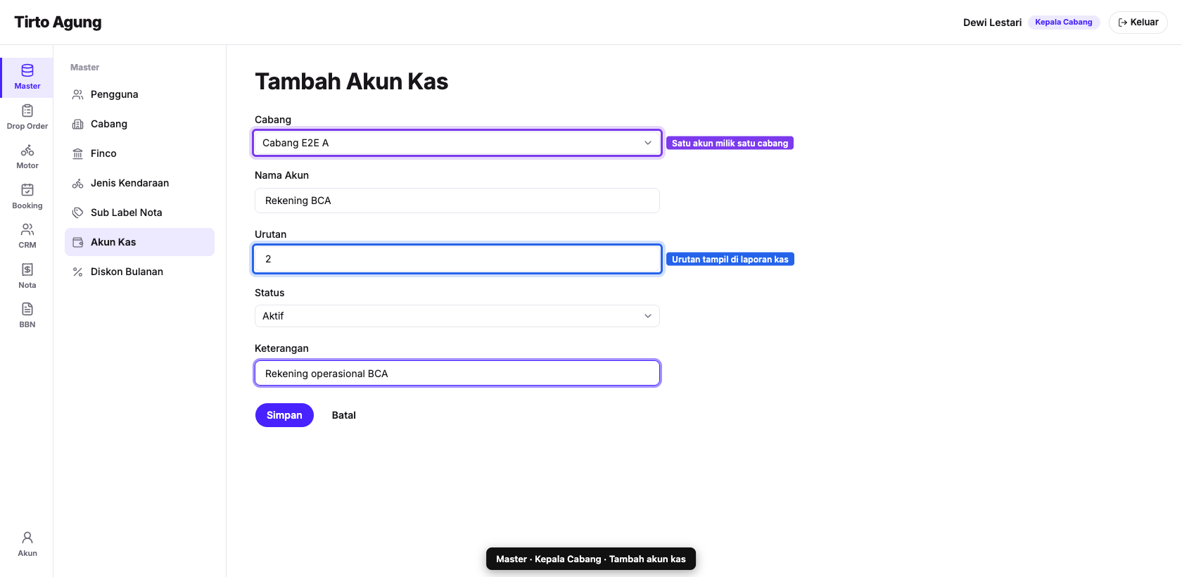 Form akun kas