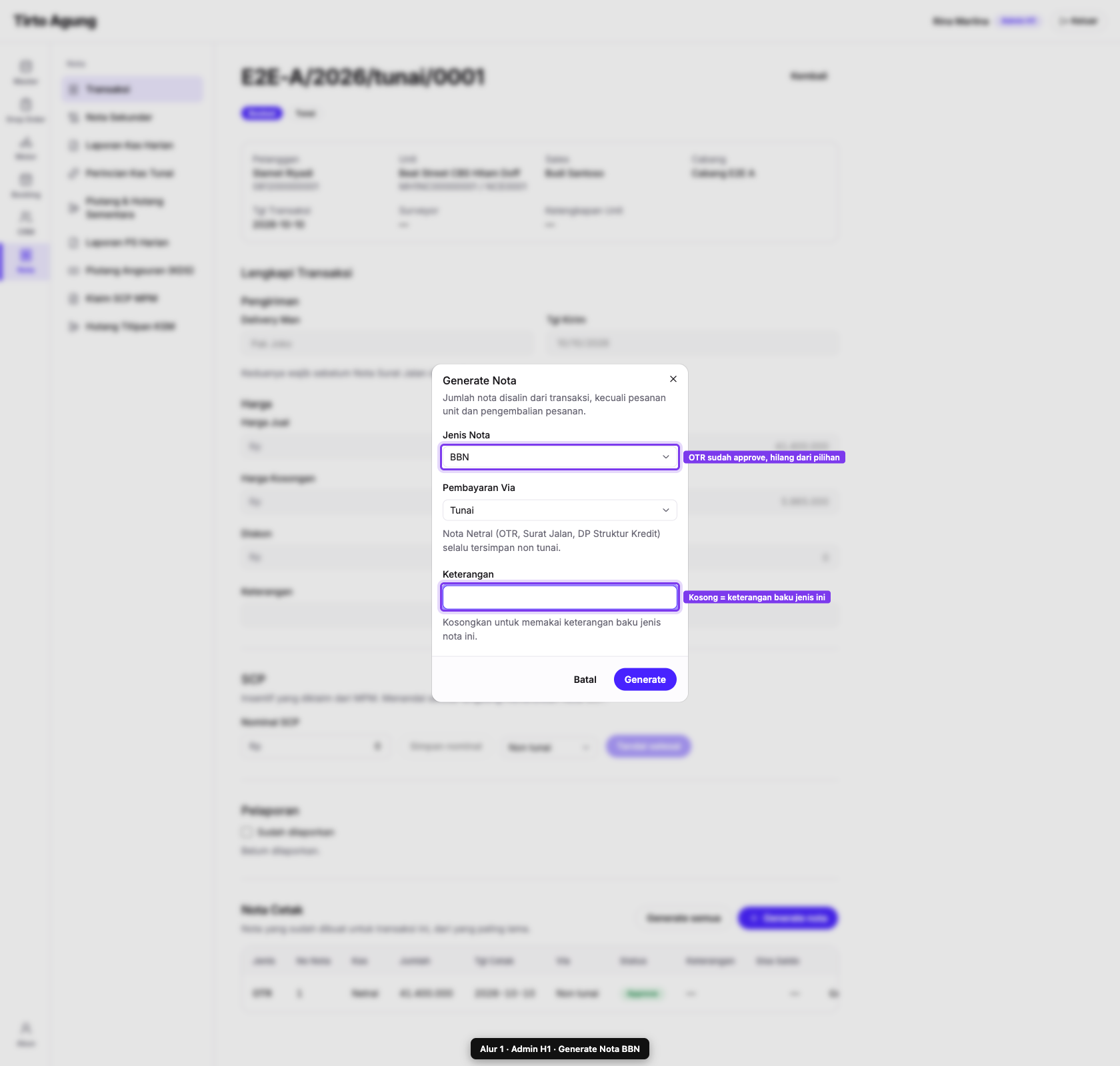 Dialog Generate Nota, BBN