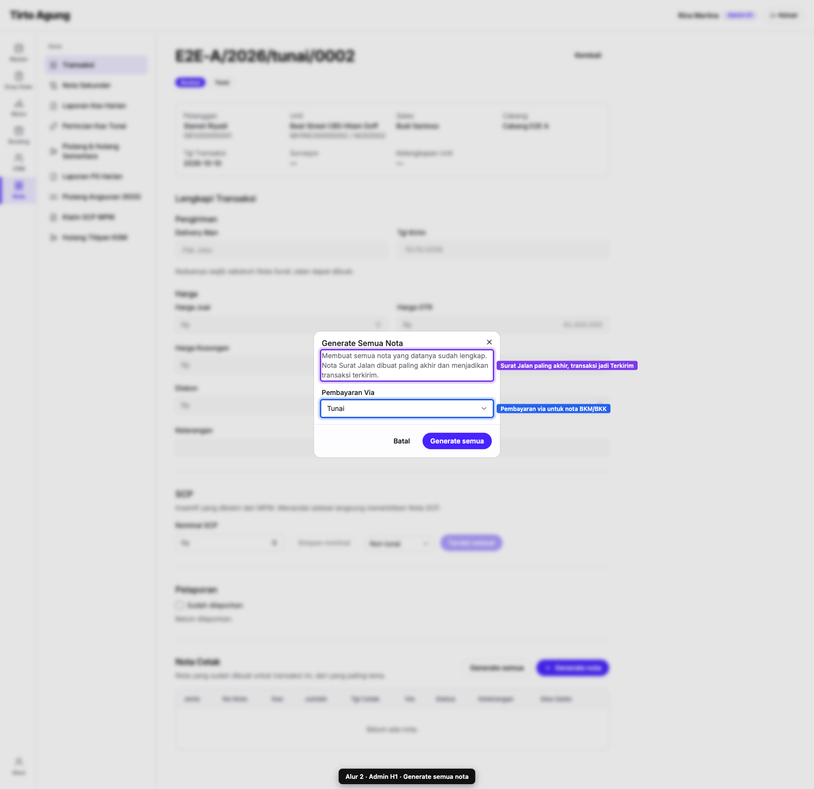 Dialog generate semua