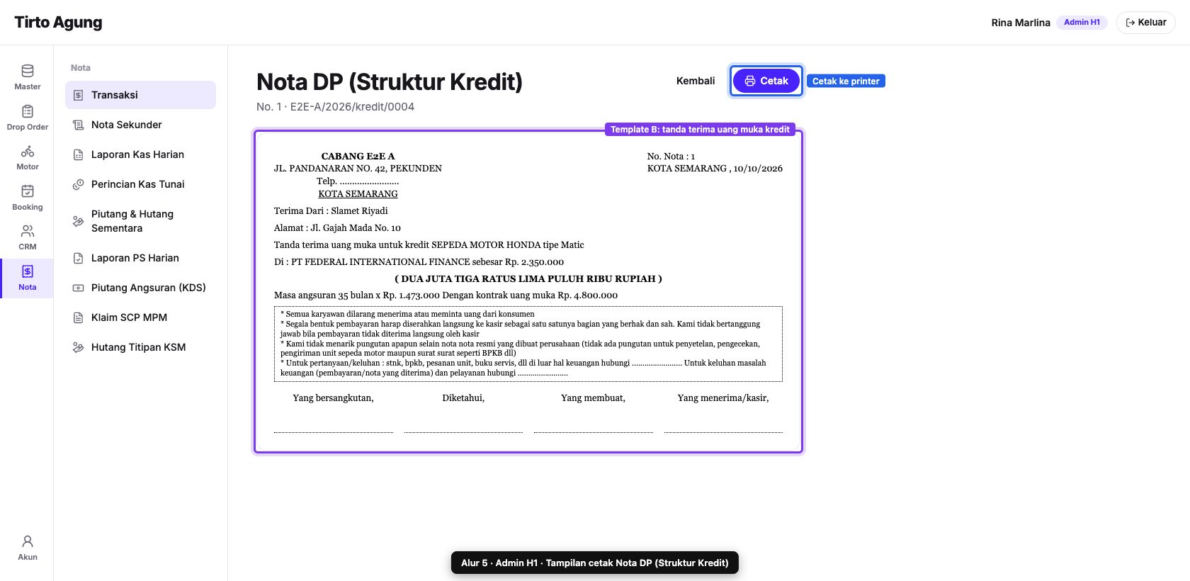 Cetak DP Struktur Kredit