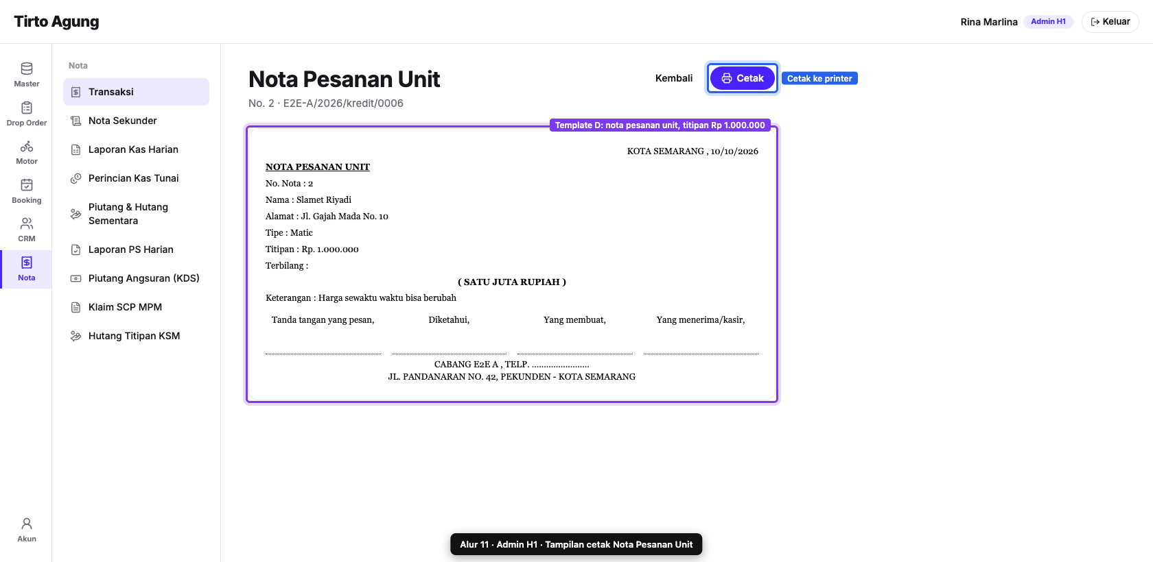 Pesanan Unit