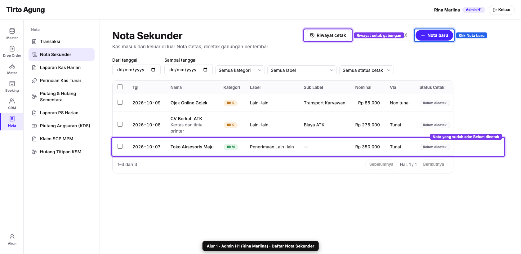 Daftar Nota Sekunder