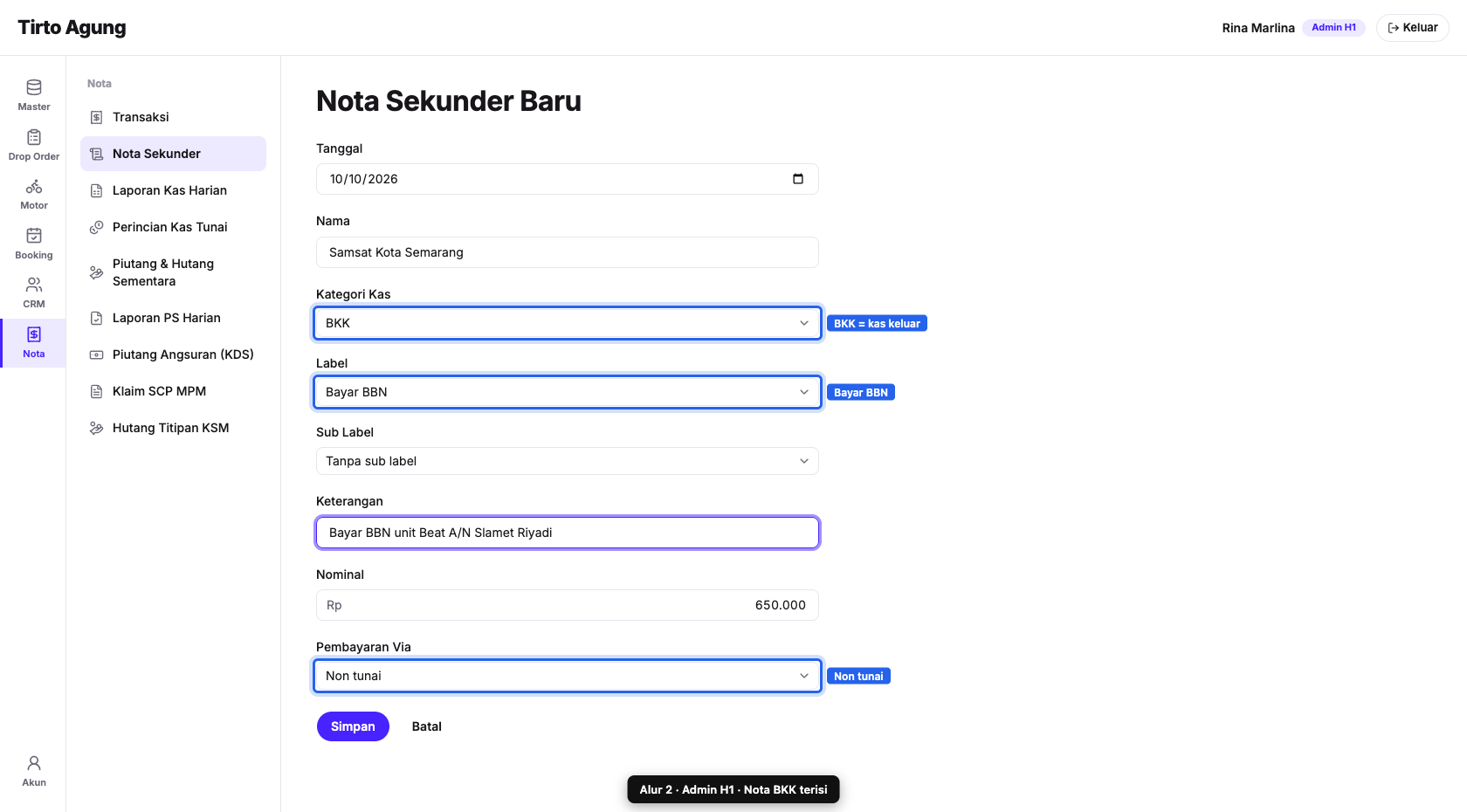Form BKK terisi