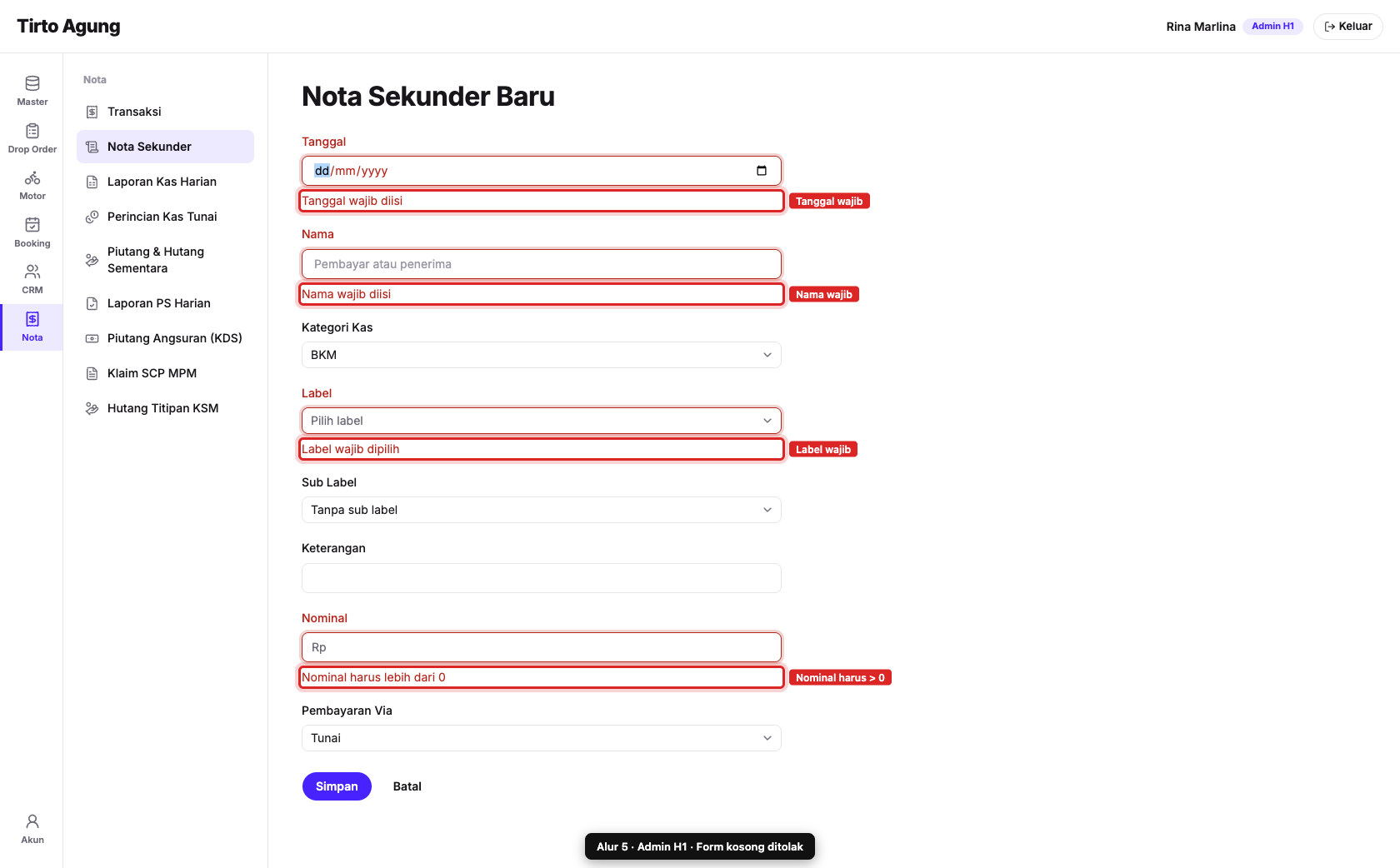 Validasi form kosong