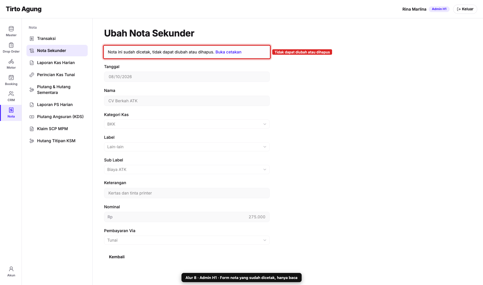 Form nota terkunci