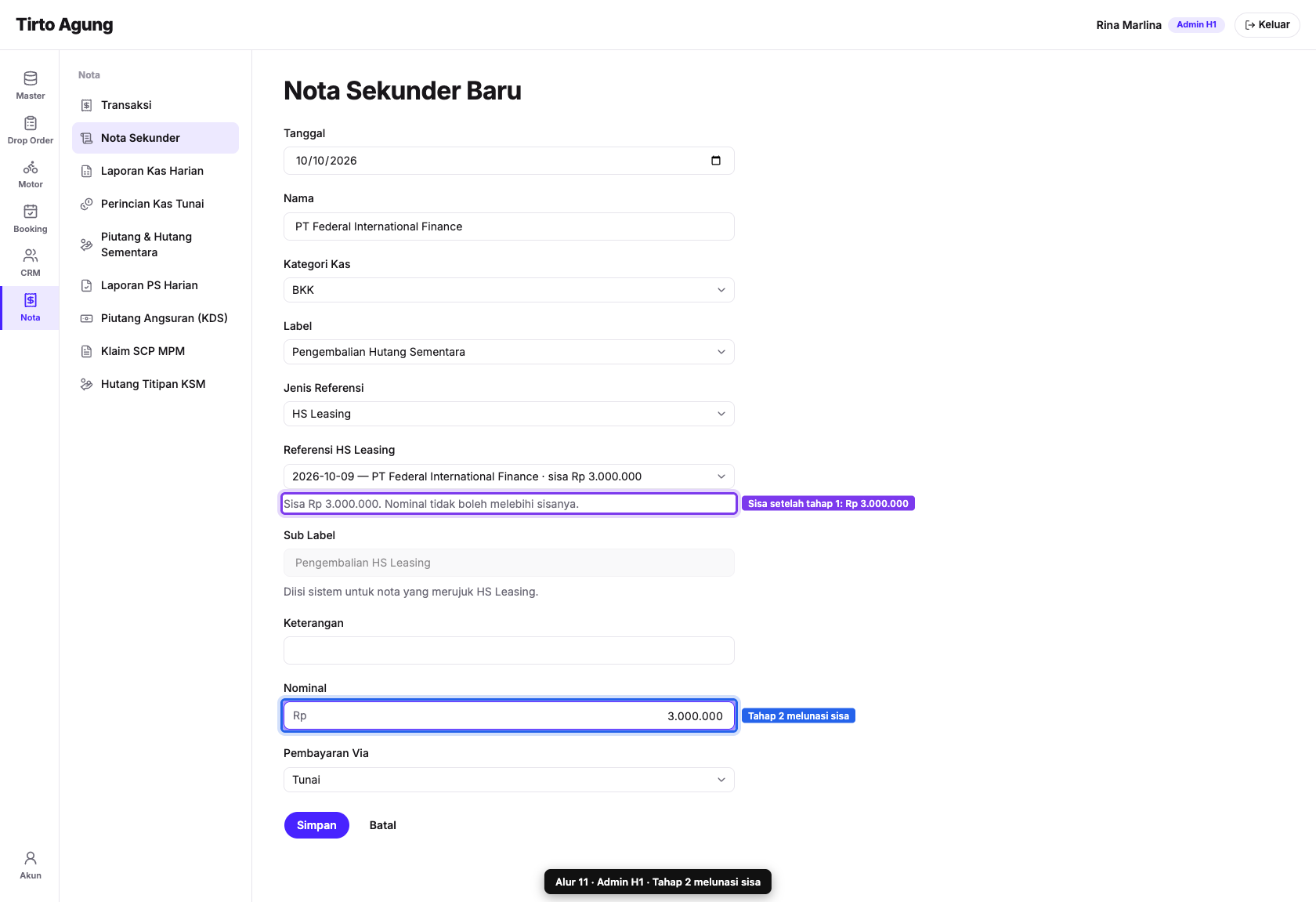 Tahap 2 melunasi sisa