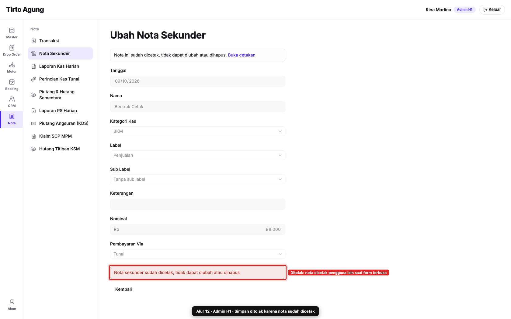 Simpan ditolak, sudah dicetak