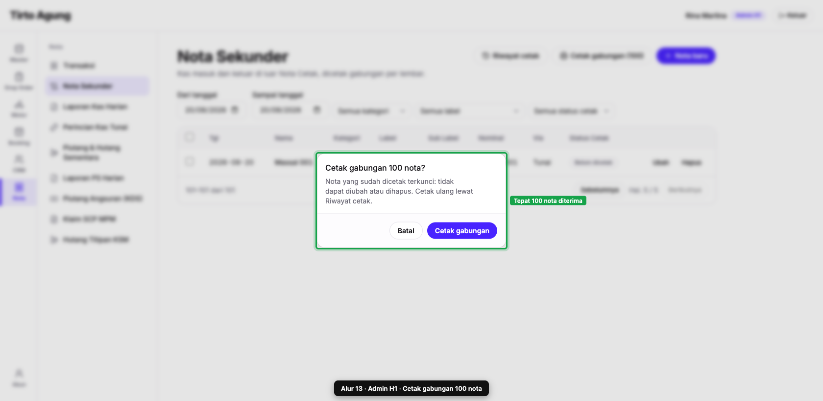 Konfirmasi 100 nota