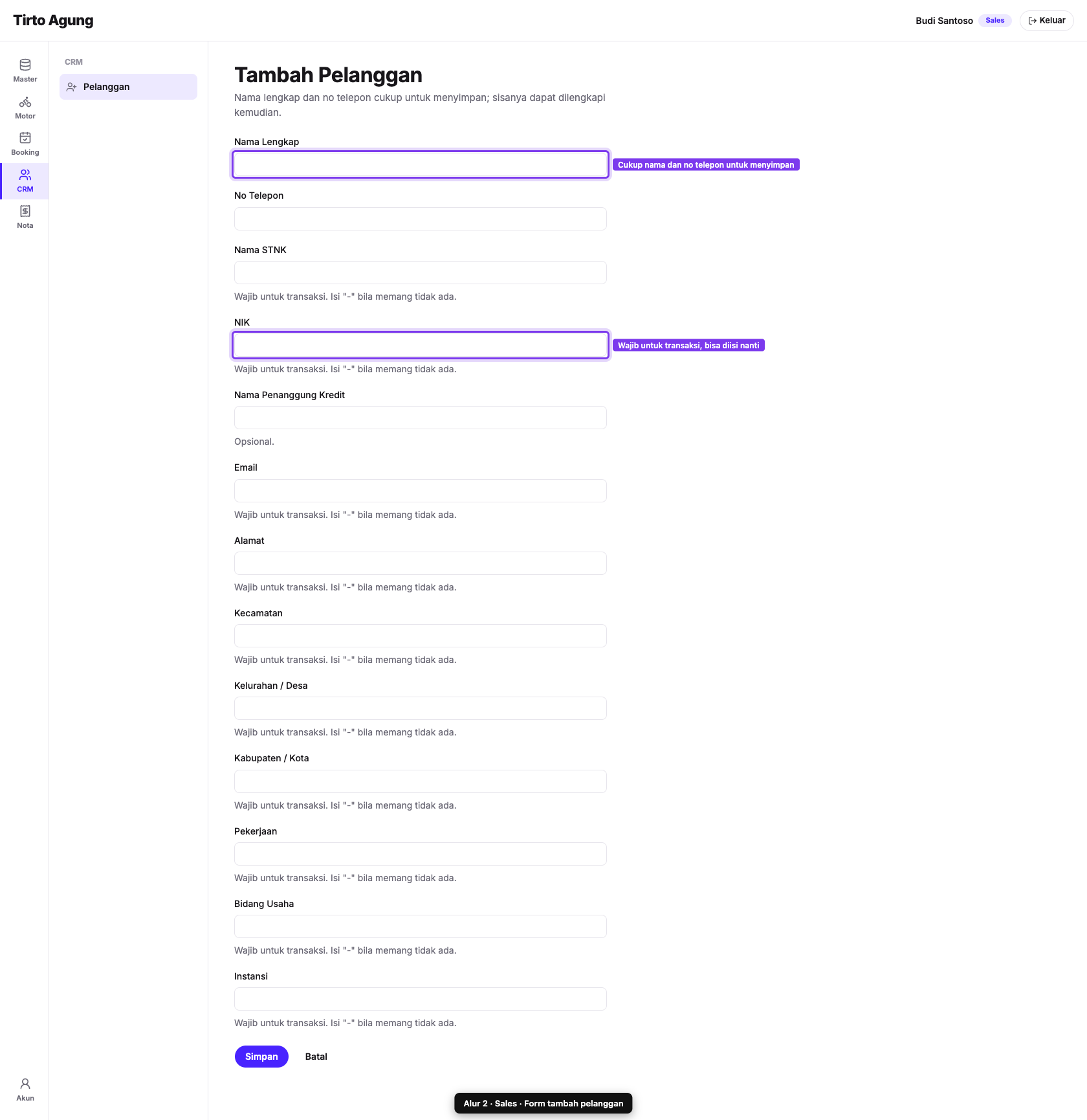 Form tambah pelanggan