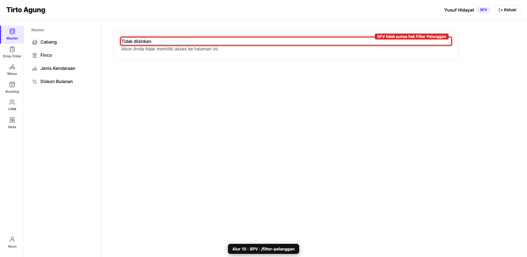 SPV membuka Filter Pelanggan