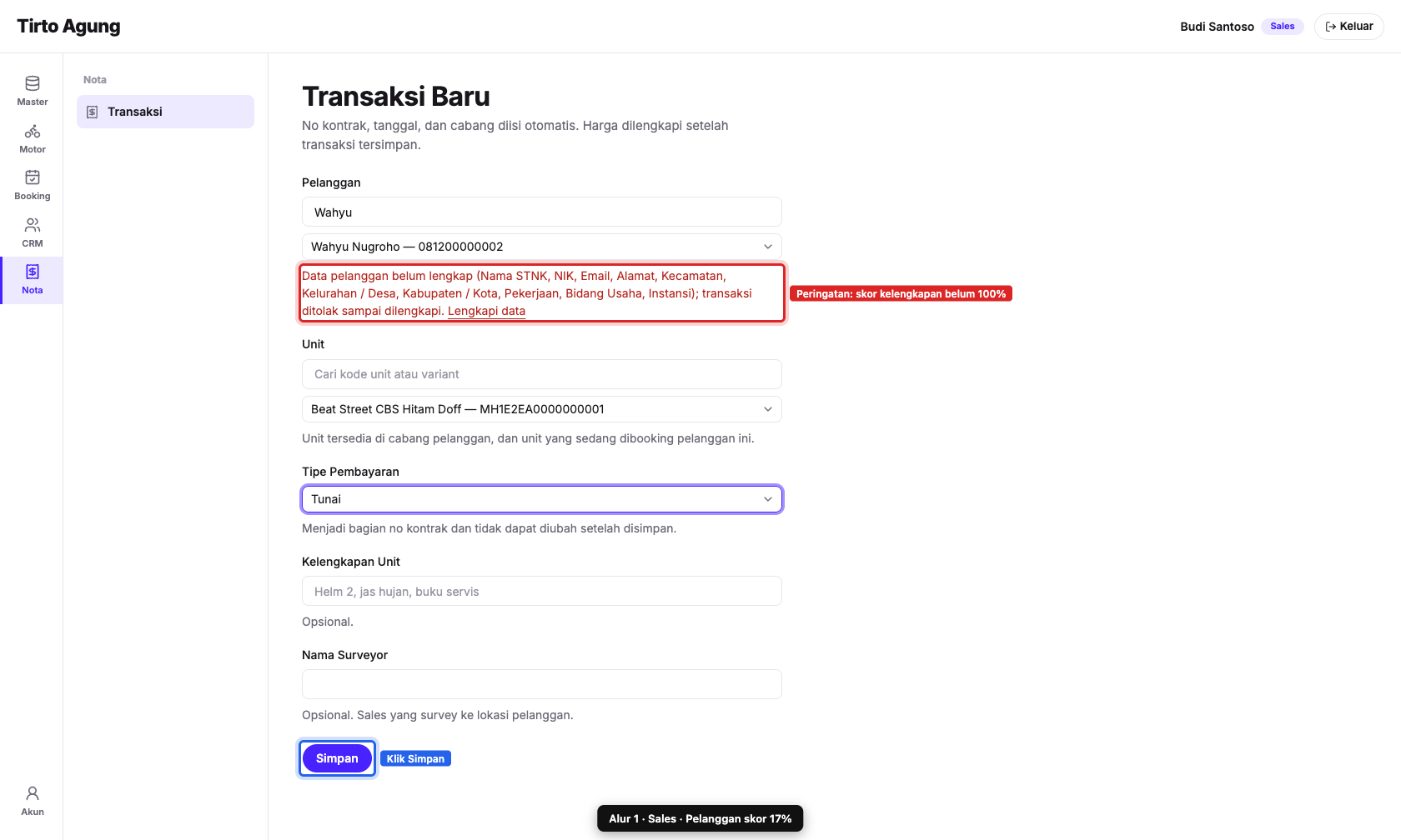 Peringatan belum lengkap
